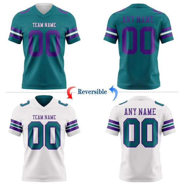 Custom Teal Purple-White Reversible Double Side Authentic Football Jersey