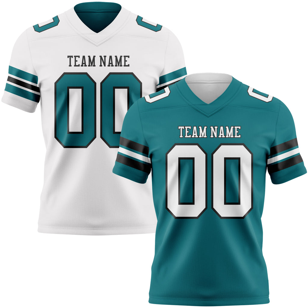 Custom Teal White-Black Reversible Double Side Authentic Football Jersey