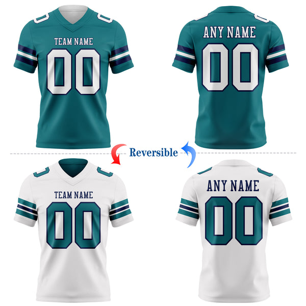 Custom Teal White-Navy Reversible Double Side Authentic Football Jersey