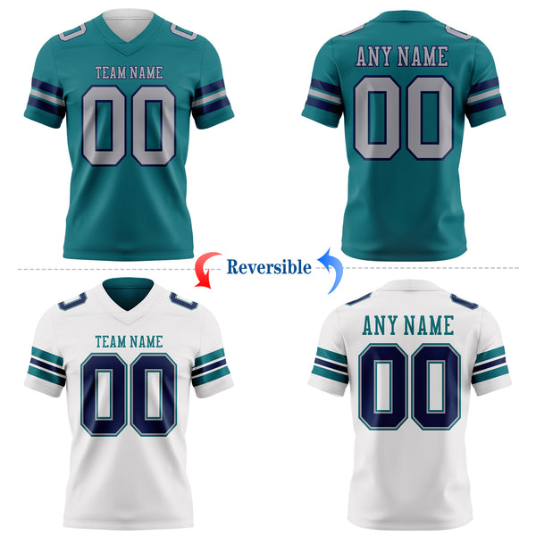 Custom Teal Gray-Navy Reversible Double Side Authentic Football Jersey