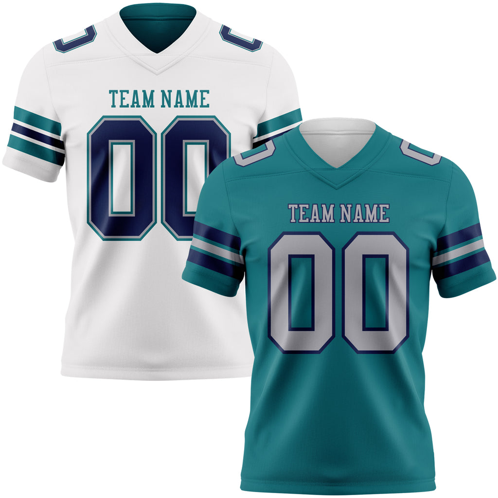 Custom Teal Gray-Navy Reversible Double Side Authentic Football Jersey