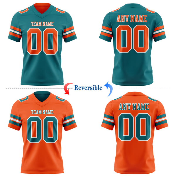 Custom Teal Orange-White Reversible Double Side Authentic Football Jersey