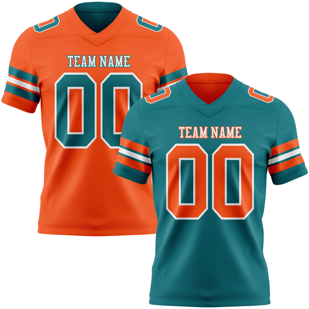 Custom Teal Orange-White Reversible Double Side Authentic Football Jersey