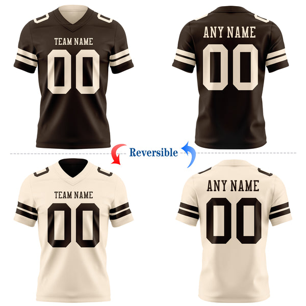 Custom Brown-Cream Reversible Double Side Authentic Football Jersey