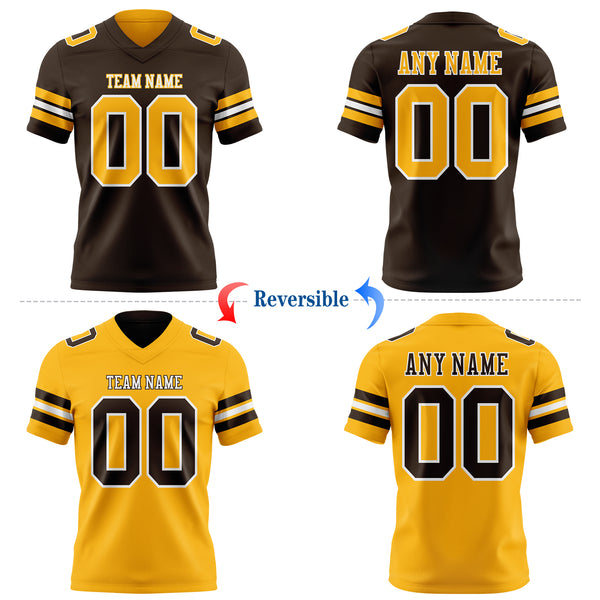 Custom Brown Gold-White Reversible Double Side Authentic Football Jersey
