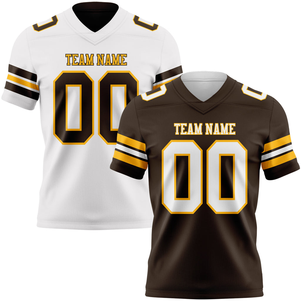 Custom Brown White-Gold Reversible Double Side Authentic Football Jersey