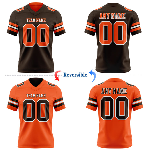 Custom Brown Orange-White Reversible Double Side Authentic Football Jersey