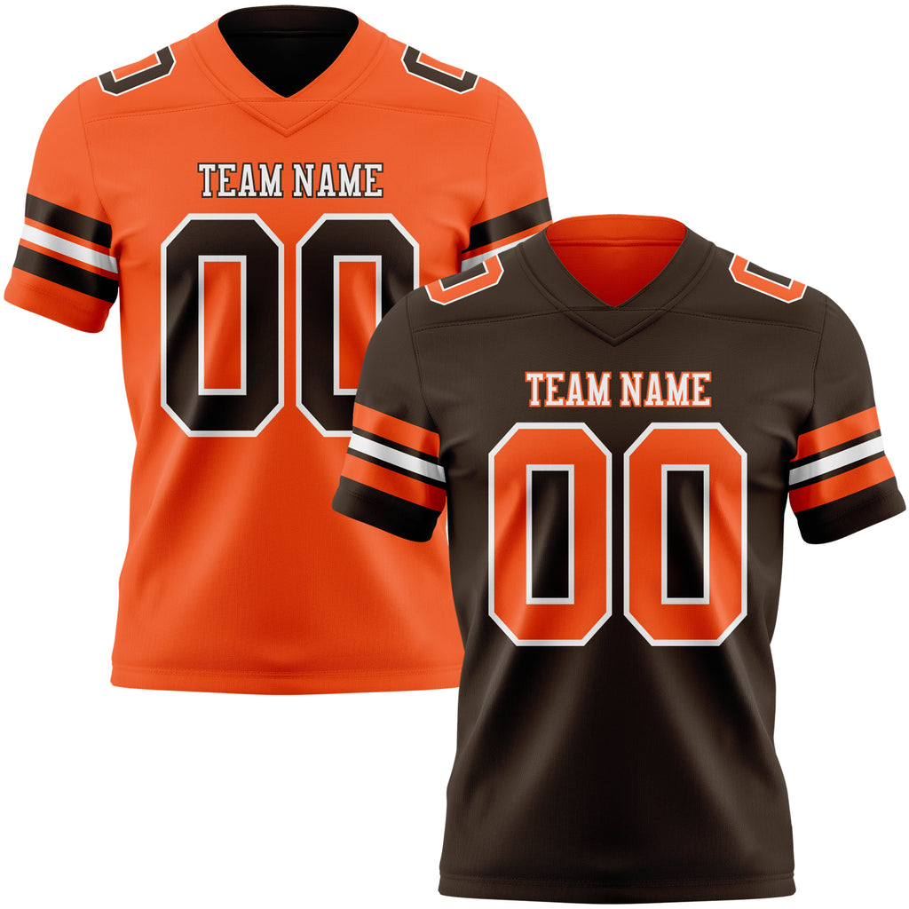 Custom Brown Orange-White Reversible Double Side Authentic Football Jersey