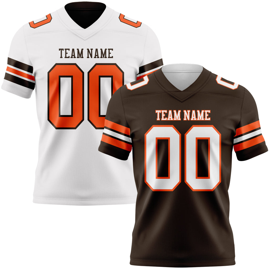 Custom Brown White-Orange Reversible Double Side Authentic Football Jersey