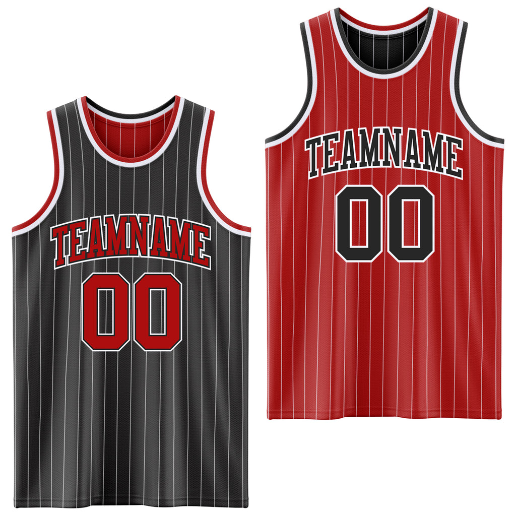 Custom Black White Pinstripe-Red Reversible Double Side Sublimation Basketball Set Jersey