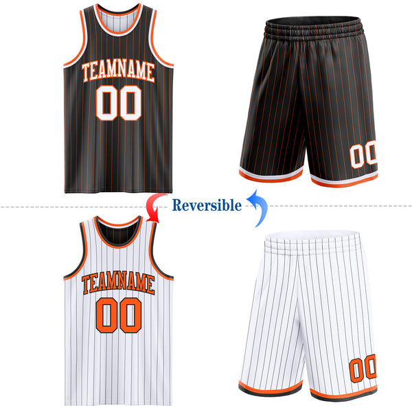 Custom Black Orange Pinstripe-White Reversible Double Side Sublimation Basketball Set Jersey
