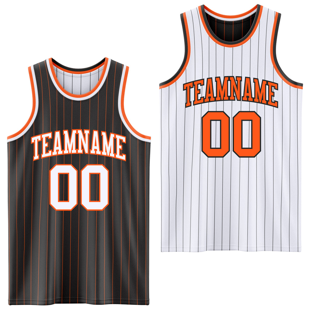 Custom Black Orange Pinstripe-White Reversible Double Side Sublimation Basketball Set Jersey