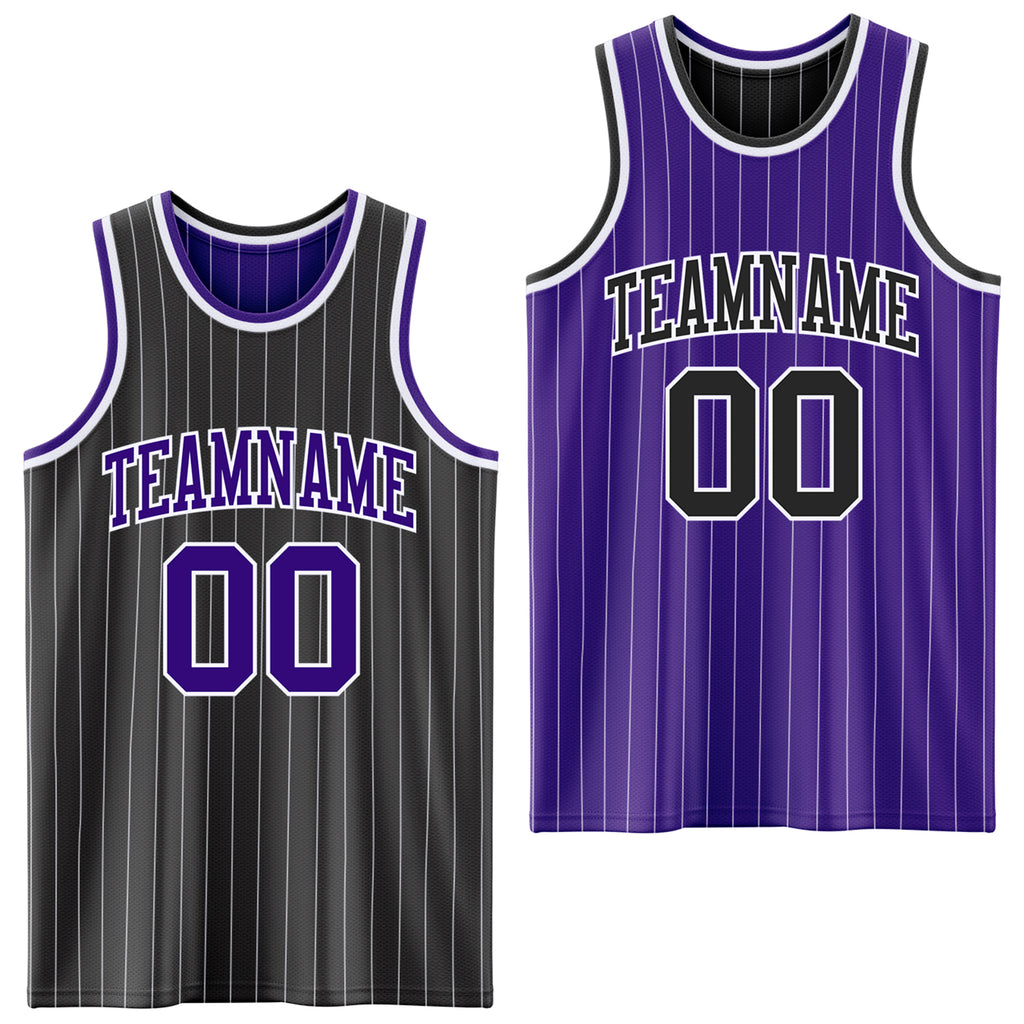 Custom Black White Pinstripe-Purple Reversible Double Side Sublimation Basketball Set Jersey