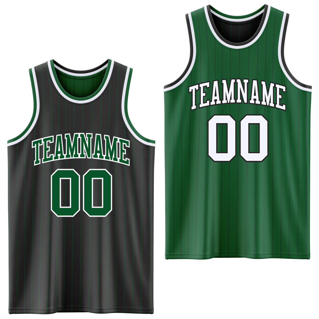 Custom Black Kelly Green Pinstripe-White Reversible Double Side Sublimation Basketball Set Jersey