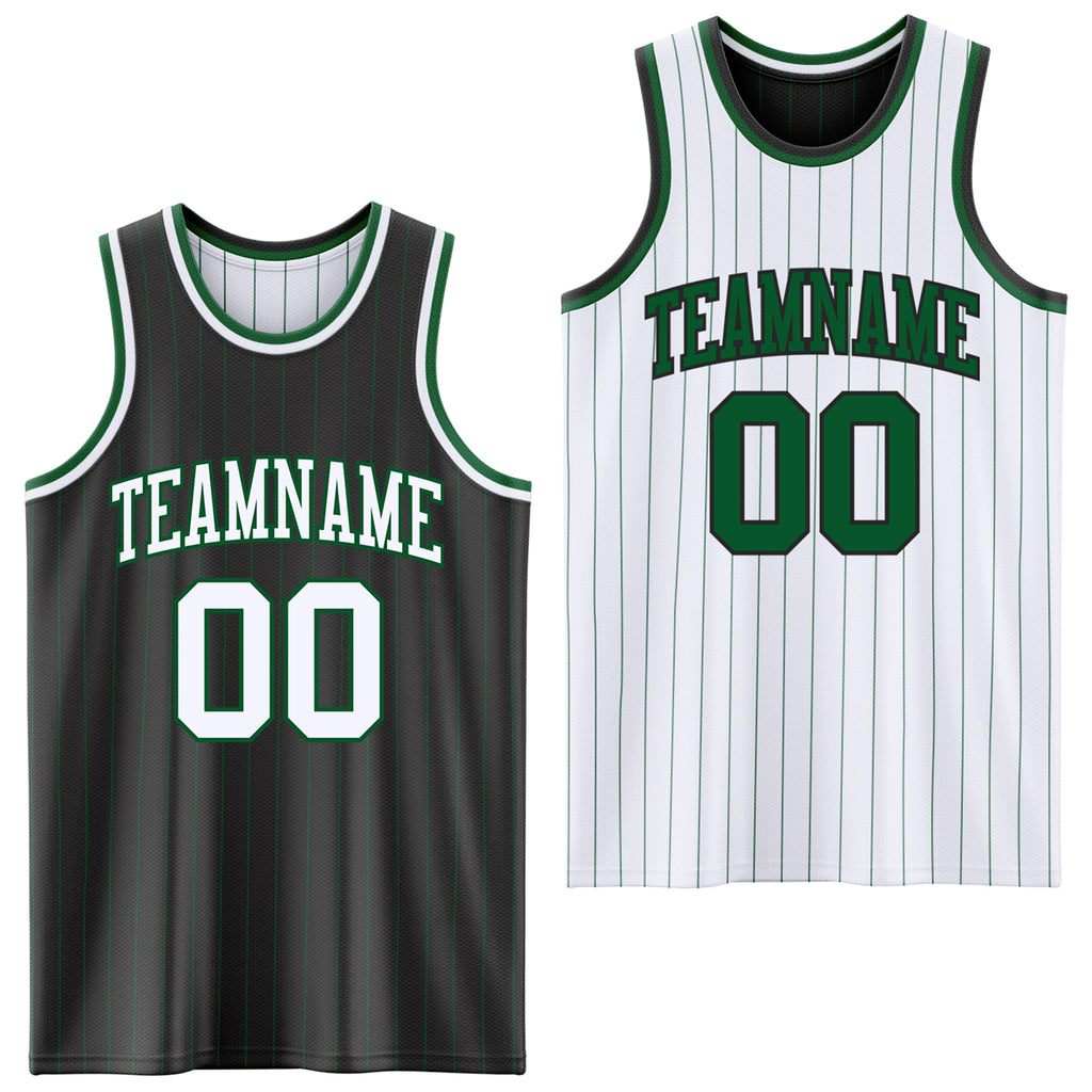 Custom Black Kelly Green Pinstripe-White Reversible Double Side Sublimation Basketball Set Jersey