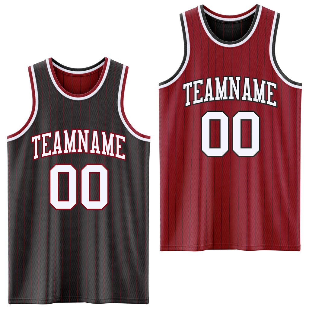 Custom Black Maroon Pinstripe-White Reversible Double Side Sublimation Basketball Set Jersey