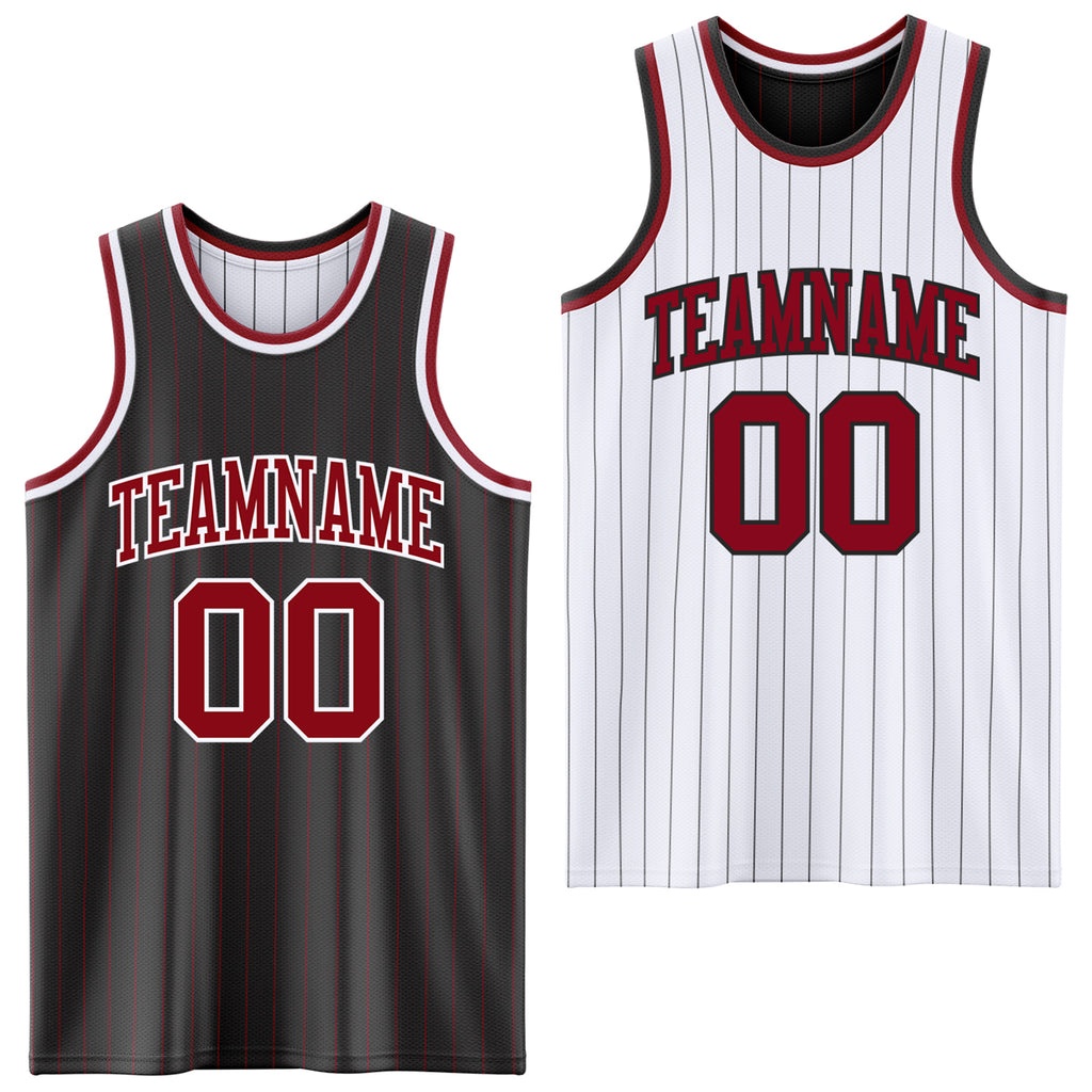 Custom Black Maroon Pinstripe-White Reversible Double Side Sublimation Basketball Set Jersey