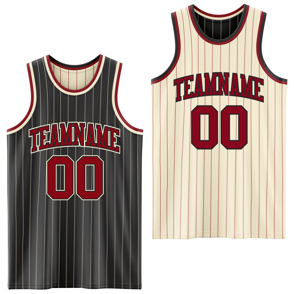 Custom Black Cream Pinstripe-Maroon Reversible Double Side Sublimation Basketball Set Jersey