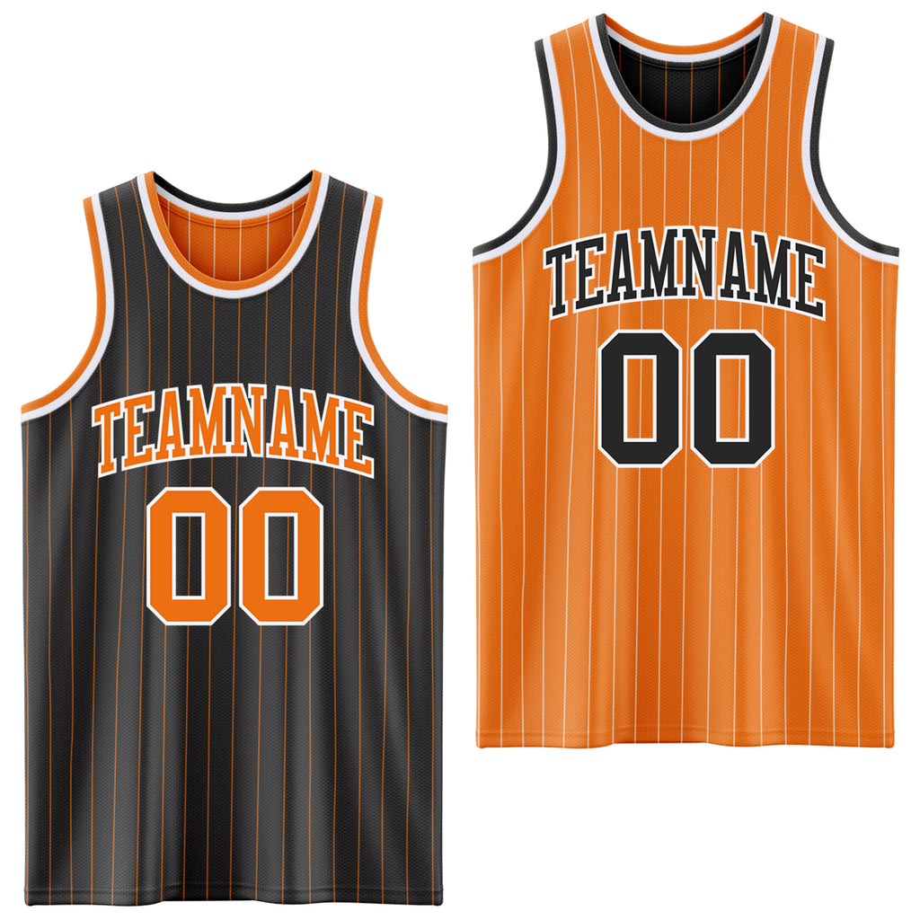 Custom Black Bay Orange Pinstripe-White Reversible Double Side Sublimation Basketball Set Jersey