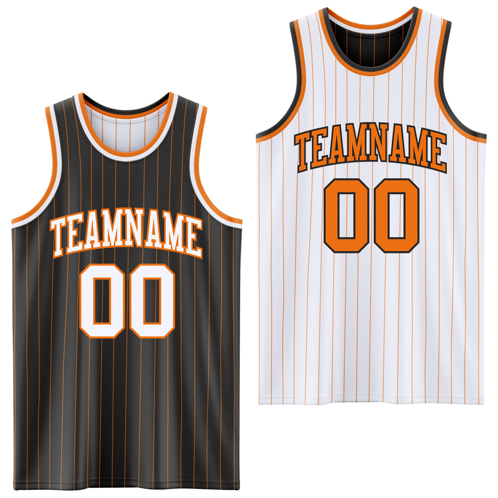 Custom Black Bay Orange Pinstripe-White Reversible Double Side Sublimation Basketball Set Jersey