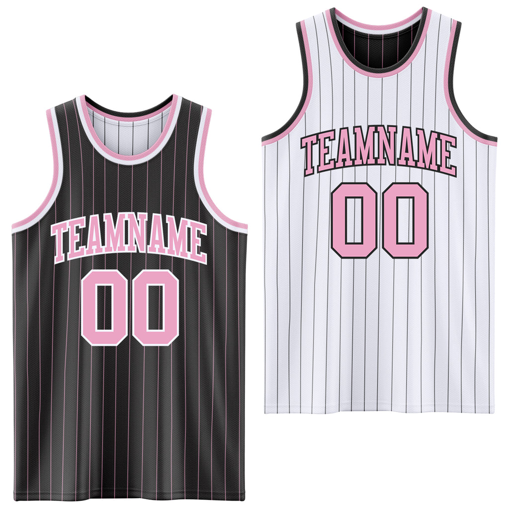 Custom Black Light Pink Pinstripe-White Reversible Double Side Sublimation Basketball Set Jersey