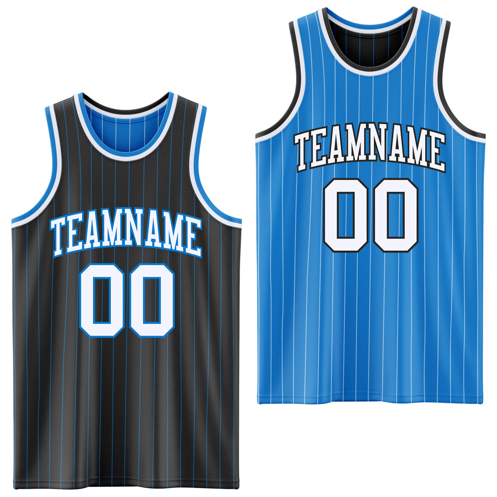 Custom Black Powder Blue Pinstripe-White Reversible Double Side Sublimation Basketball Set Jersey