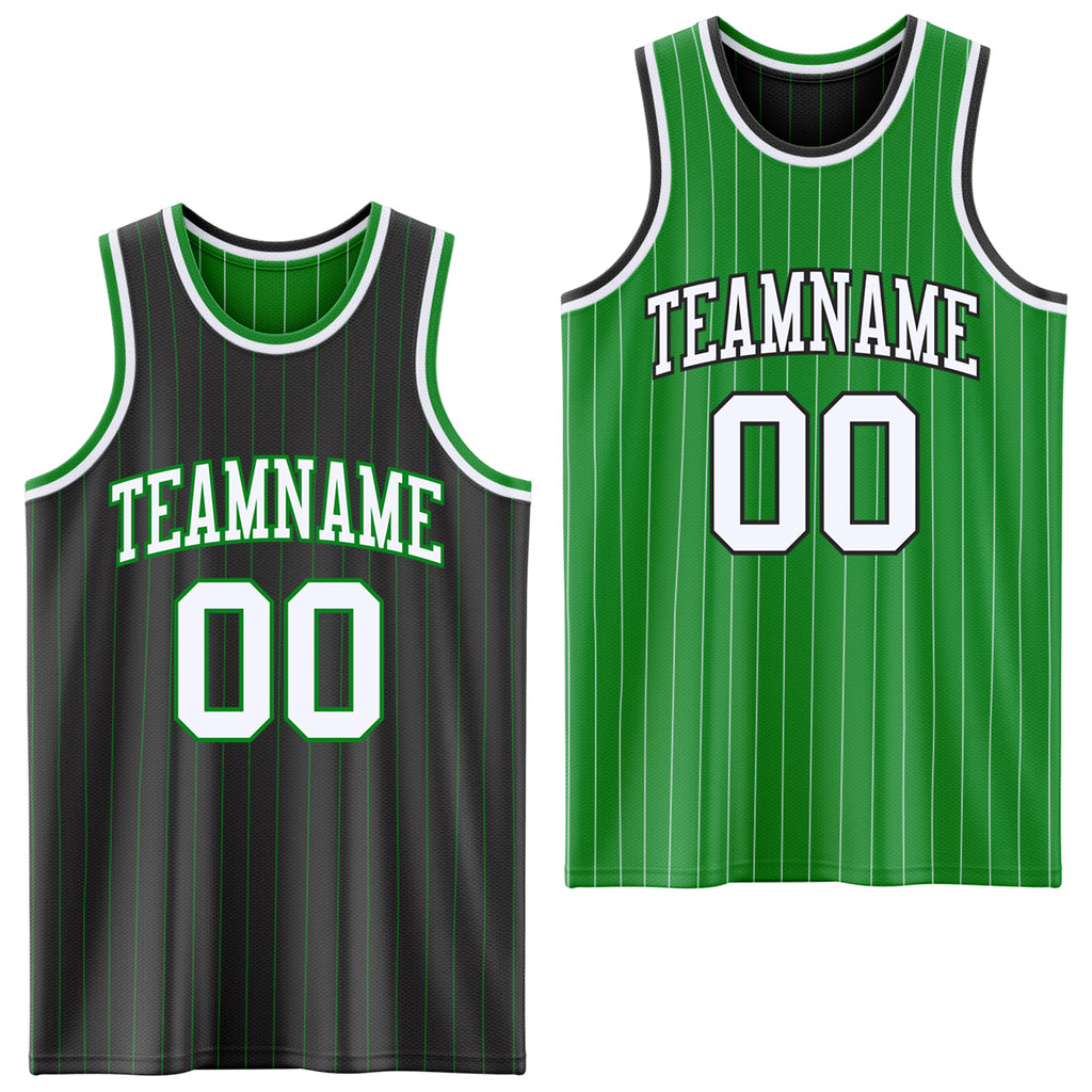 Custom Black Grass Green Pinstripe-White Reversible Double Side Sublimation Basketball Set Jersey