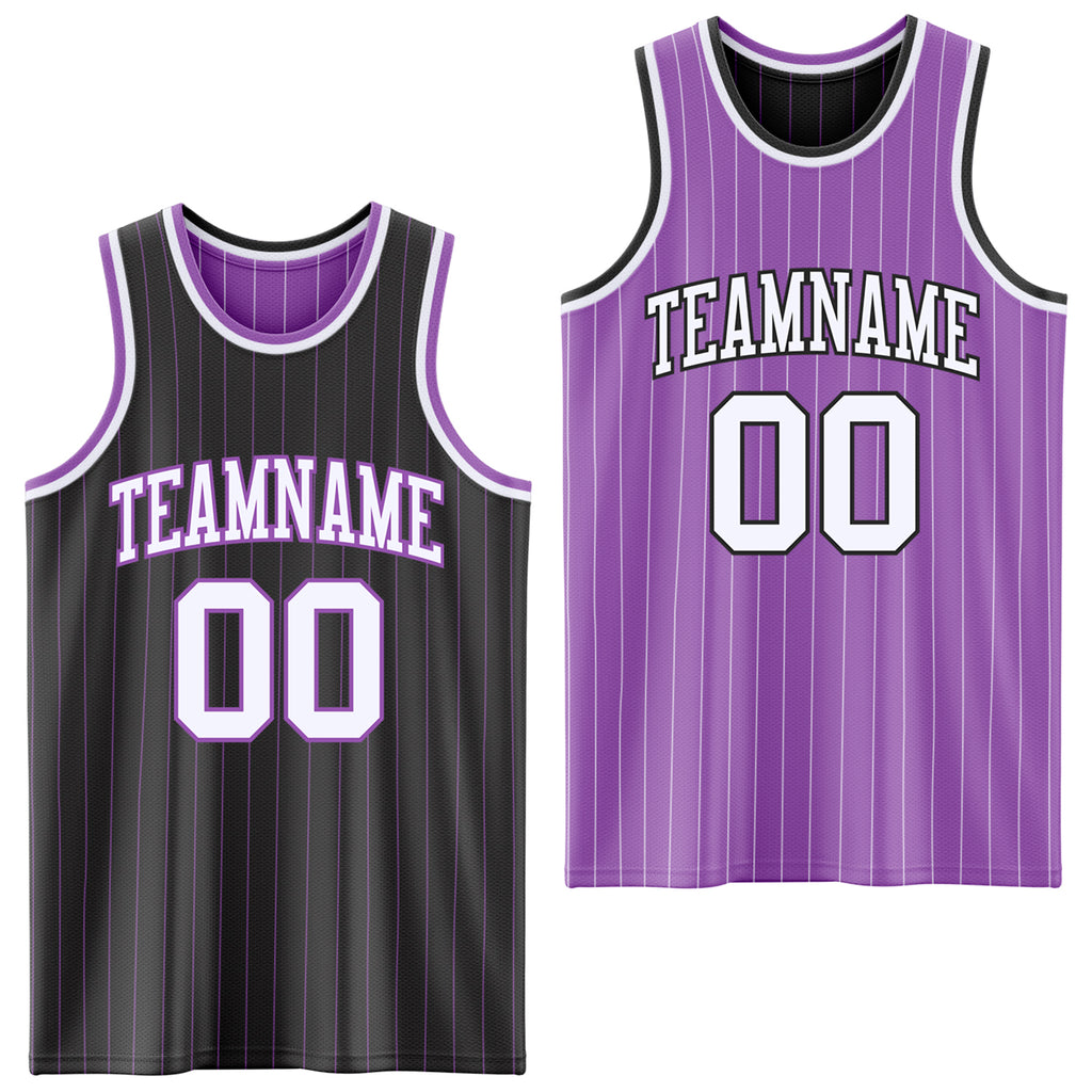 Custom Black Medium Purple Pinstripe-White Reversible Double Side Sublimation Basketball Set Jersey