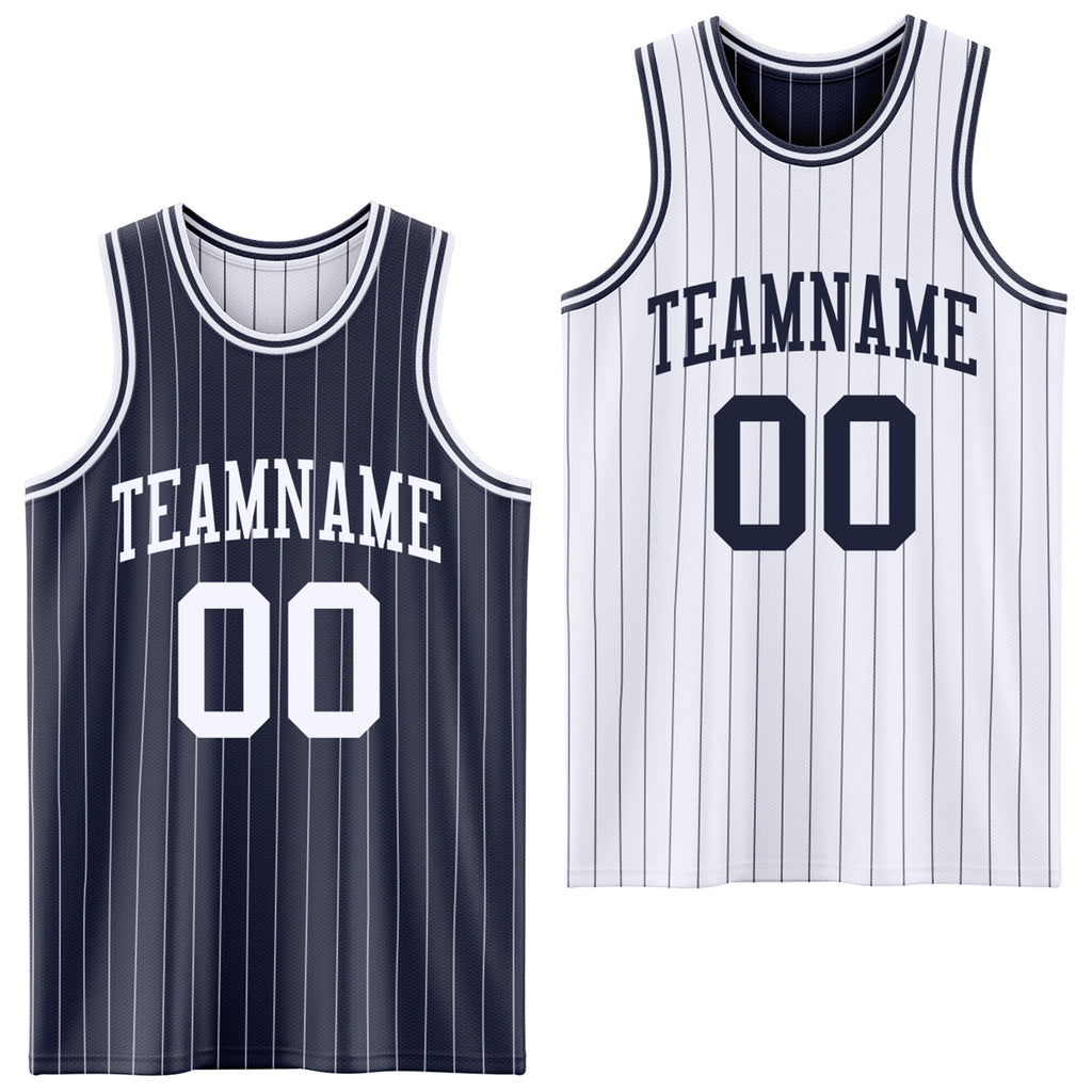 Custom Navy White Pinstripe Reversible Double Side Sublimation Basketball Set Jersey
