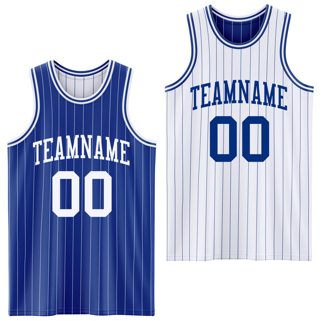 Custom Royal White Pinstripe Reversible Double Side Sublimation Basketball Set Jersey