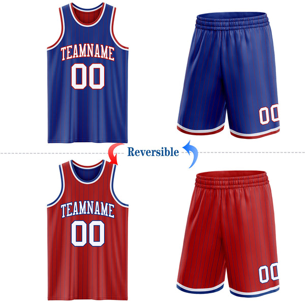 Custom Royal Red Pinstripe-White Reversible Double Side Sublimation Basketball Set Jersey