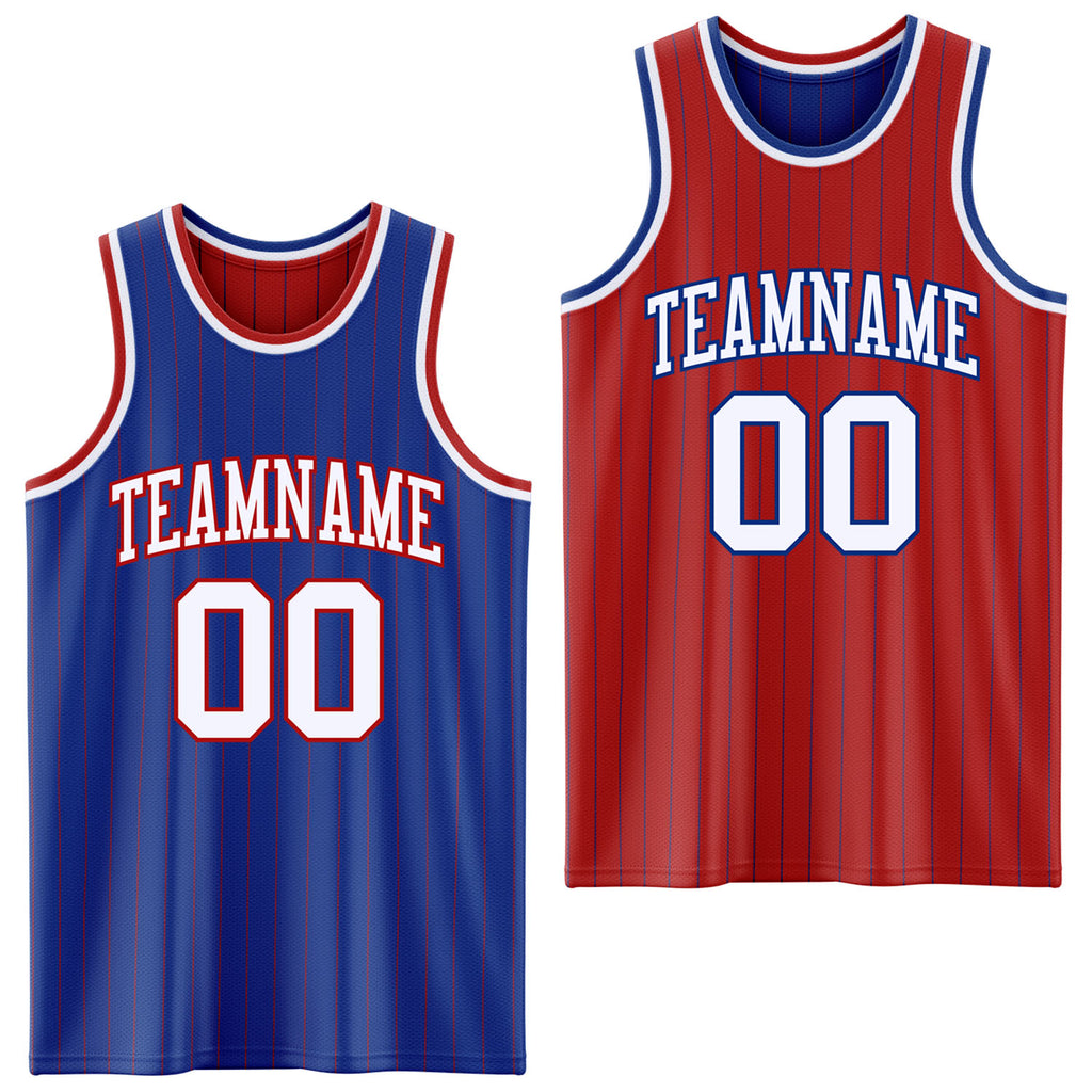 Custom Royal Red Pinstripe-White Reversible Double Side Sublimation Basketball Set Jersey