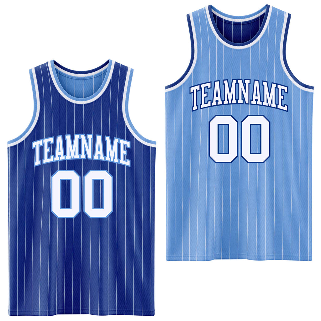 Custom Royal White Pinstripe-Light Blue Reversible Double Side Sublimation Basketball Set Jersey
