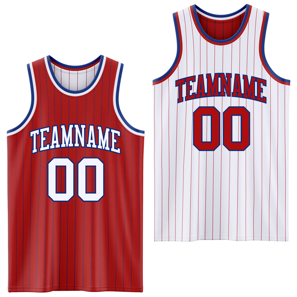 Custom Red Royal Pinstripe-White Reversible Double Side Sublimation Basketball Set Jersey