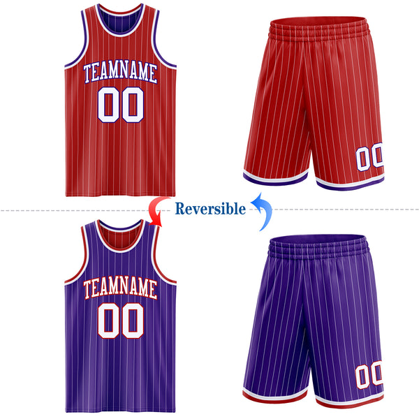 Custom Red White Pinstripe-Purple Reversible Double Side Sublimation Basketball Set Jersey