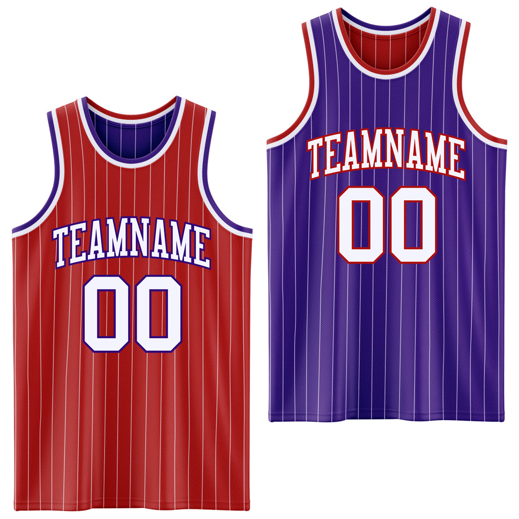 Custom Red White Pinstripe-Purple Reversible Double Side Sublimation Basketball Set Jersey