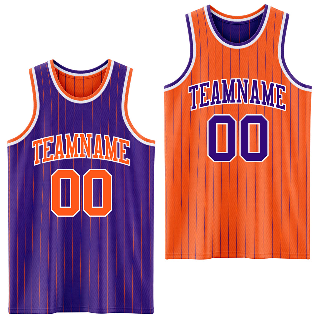 Custom Purple Orange Pinstripe-White Reversible Double Side Sublimation Basketball Set Jersey