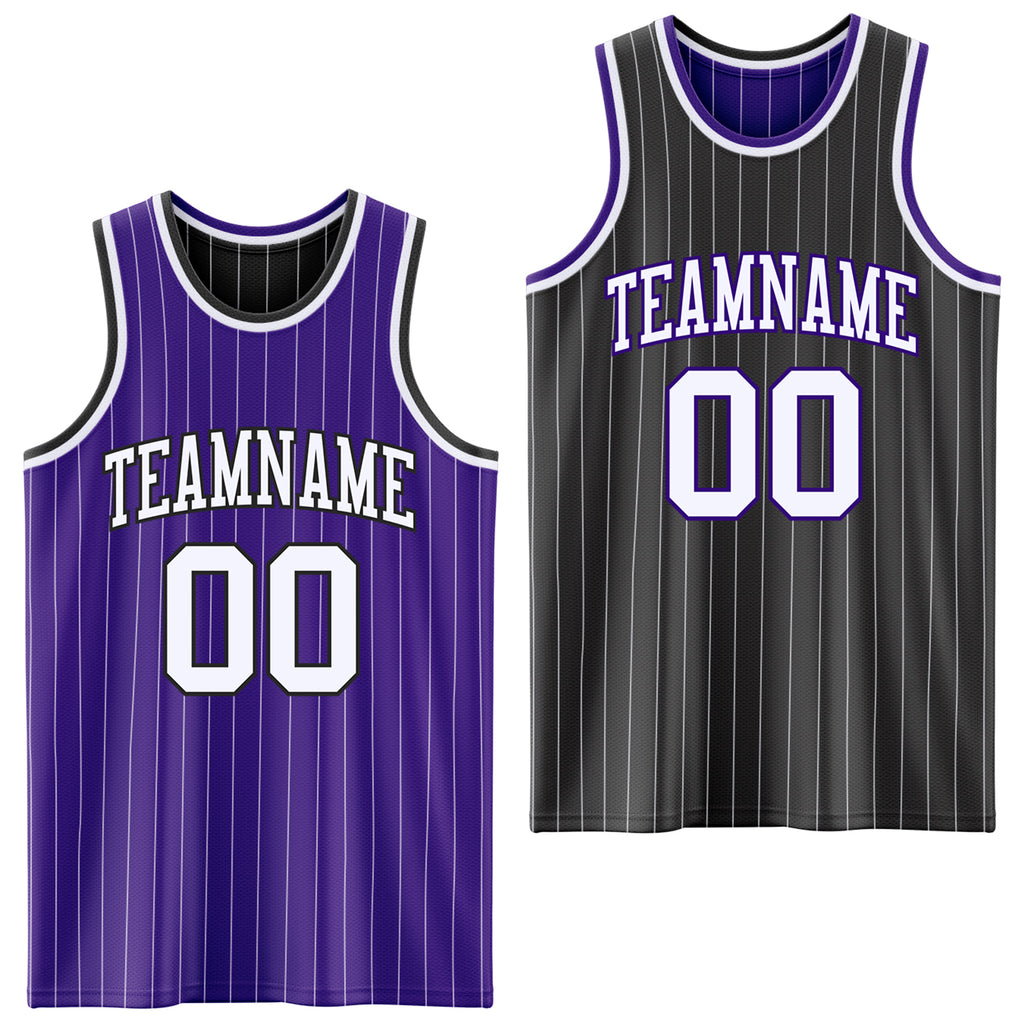 Custom Purple White Pinstripe-Black Reversible Double Side Sublimation Basketball Set Jersey