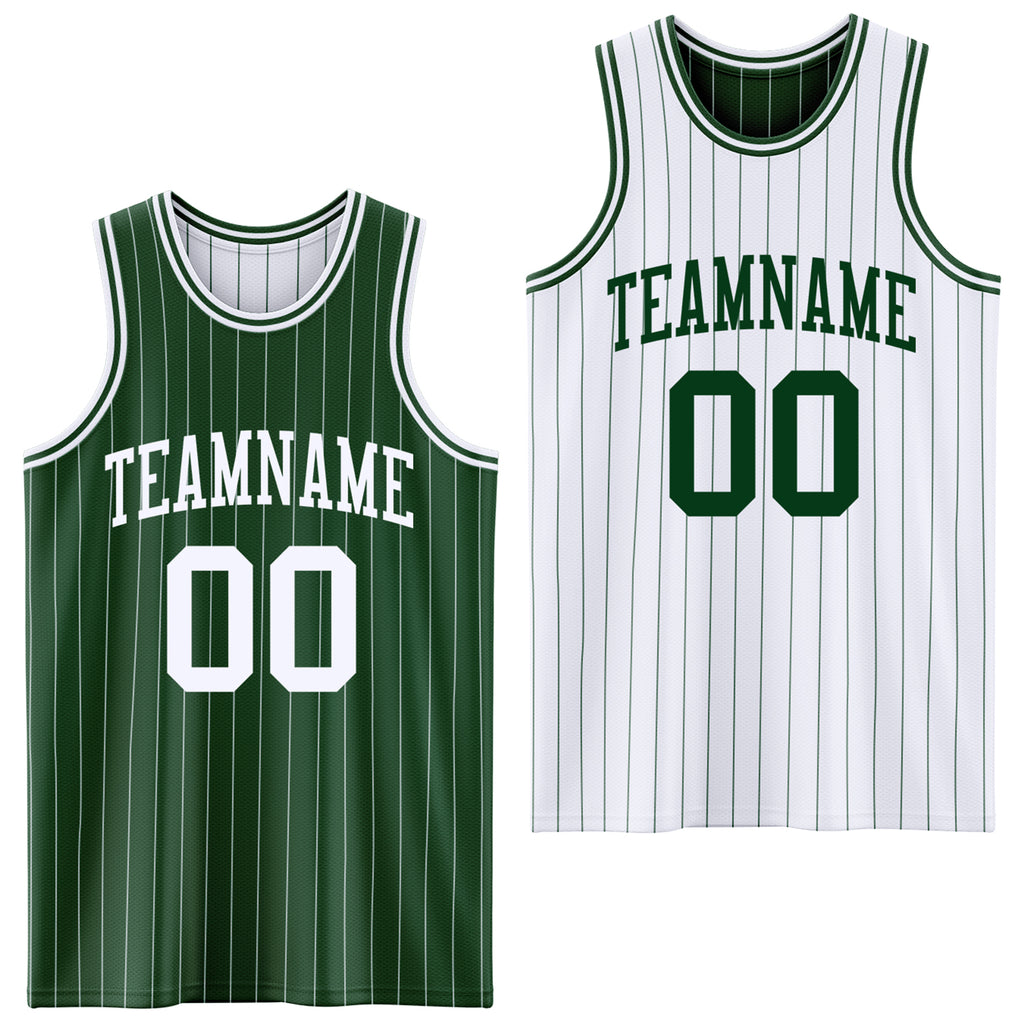 Custom Green White Pinstripe Reversible Double Side Sublimation Basketball Set Jersey