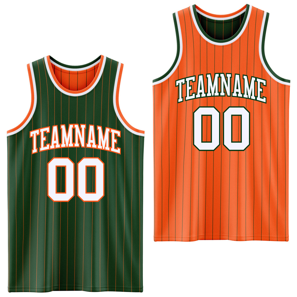 Custom Green Orange Pinstripe-White Reversible Double Side Sublimation Basketball Set Jersey