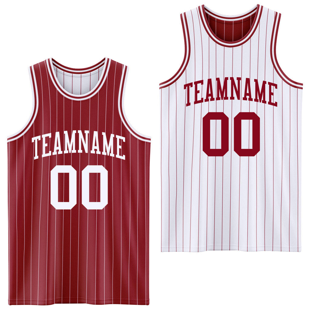 Custom Maroon White Pinstripe Reversible Double Side Sublimation Basketball Set Jersey