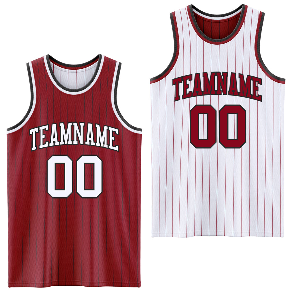 Custom Maroon Black Pinstripe-White Reversible Double Side Sublimation Basketball Set Jersey