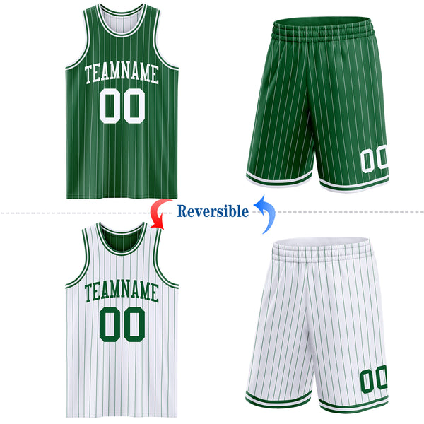 Custom Kelly Green White Pinstripe Reversible Double Side Sublimation Basketball Set Jersey