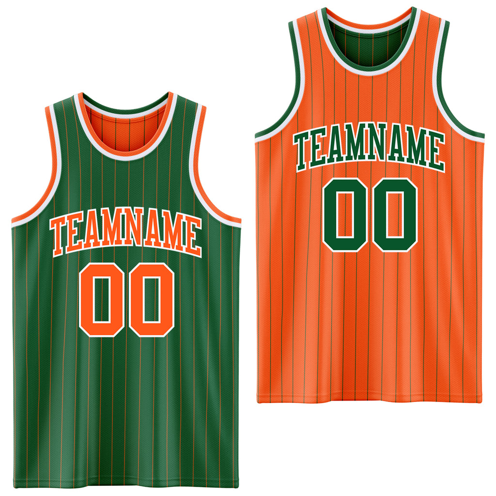 Custom Kelly Green Orange Pinstripe-White Reversible Double Side Sublimation Basketball Set Jersey