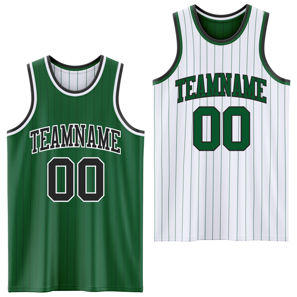 Custom Kelly Green Black Pinstripe-White Reversible Double Side Sublimation Basketball Set Jersey