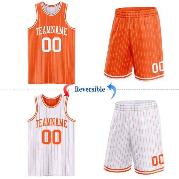 Custom Orange White Pinstripe Reversible Double Side Sublimation Basketball Set Jersey