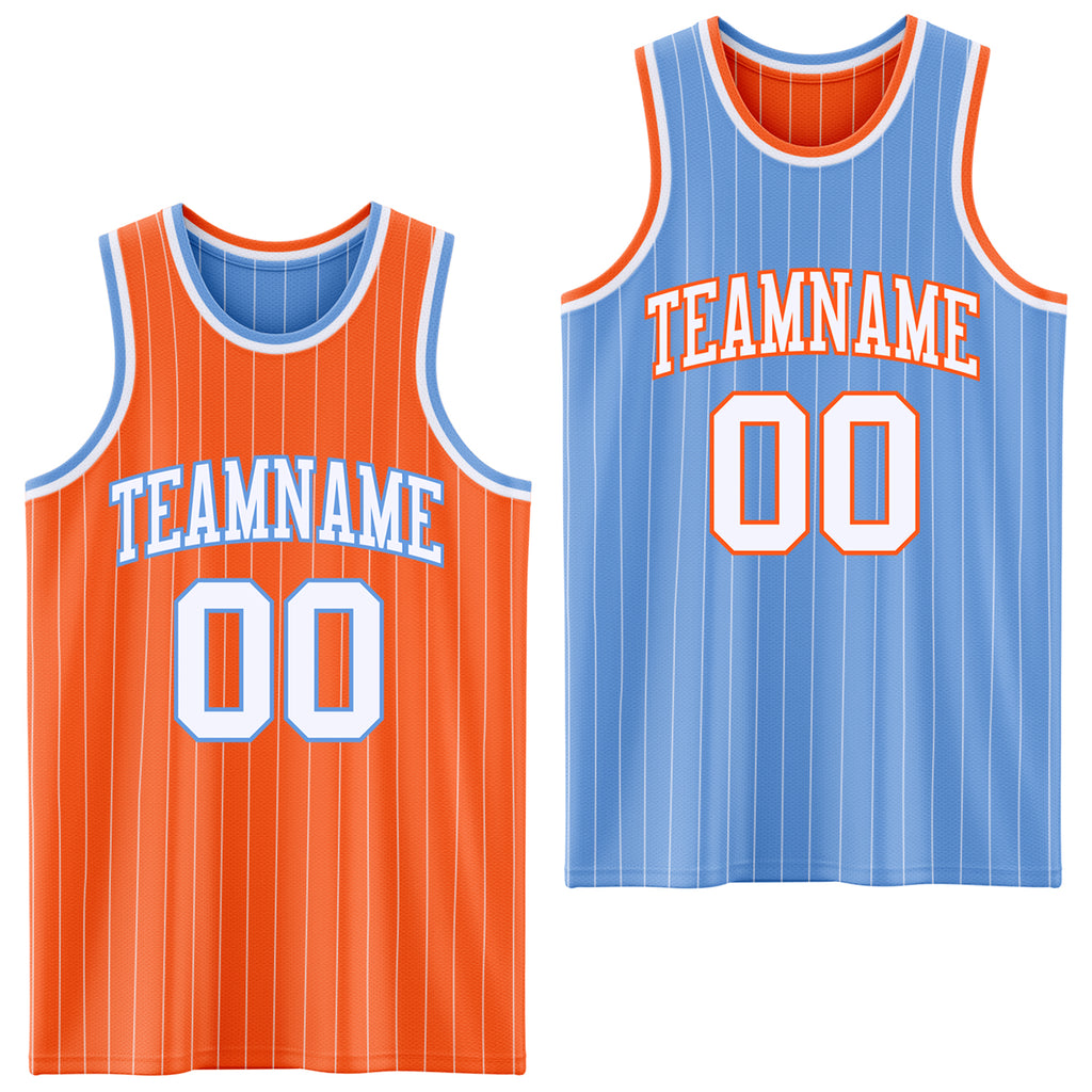 Custom Orange White Pinstripe-Light Blue Reversible Double Side Sublimation Basketball Set Jersey