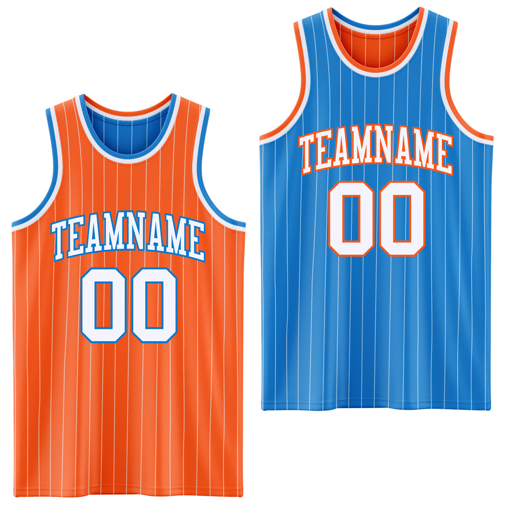 Custom Orange White Pinstripe-Powder Blue Reversible Double Side Sublimation Basketball Set Jersey