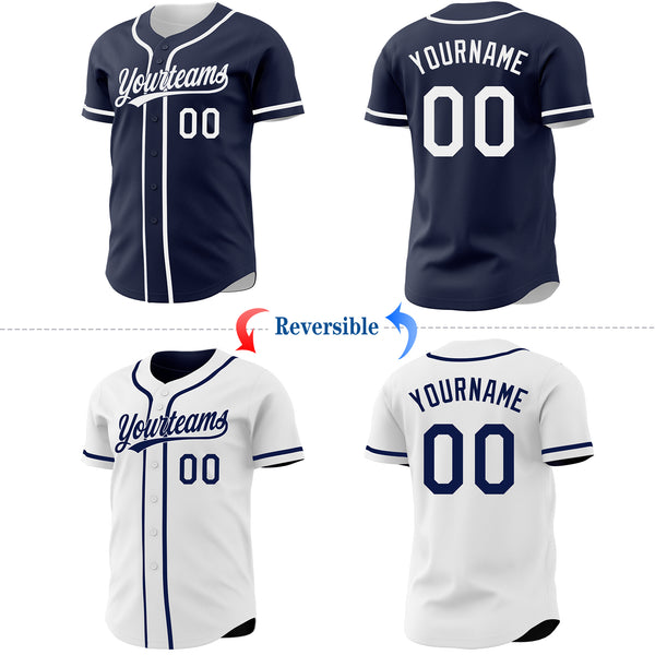 Custom Navy-White Reversible Button-Down Baseball Jersey