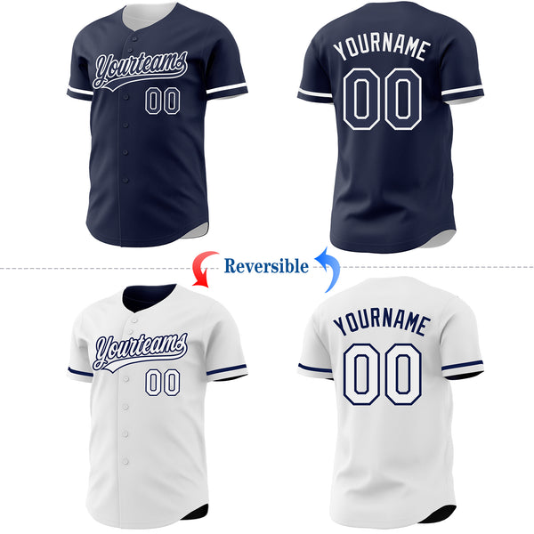 Custom Navy-White Reversible Button-Down Baseball Jersey